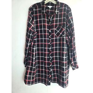 J.Jill  Black Red Plaid 100% Cotton Button Down w/Pockets Tunic Blouse size 2X
